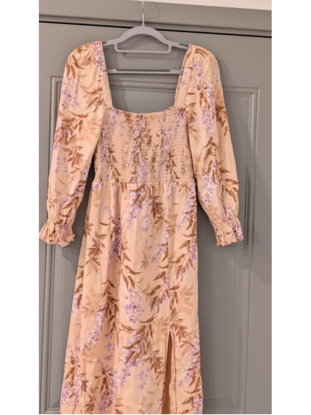 House of Harlow 1960 Peach Floral Linen Blend Smocked Midi Dress Size Small - Picture 6 of 14